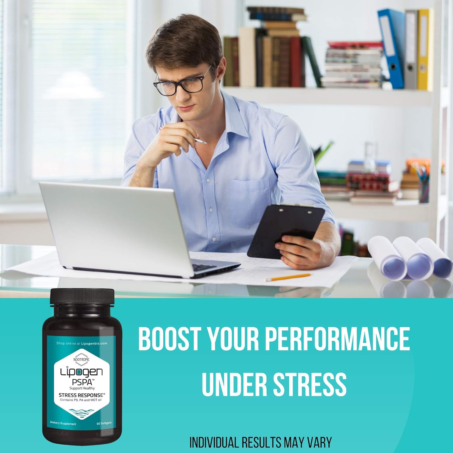 Natural Stress Relief Supplement with Lipogen PSPA - Supports Calmness, Relaxation, and Immune System - 90 Softgels, 30 Day Supply
