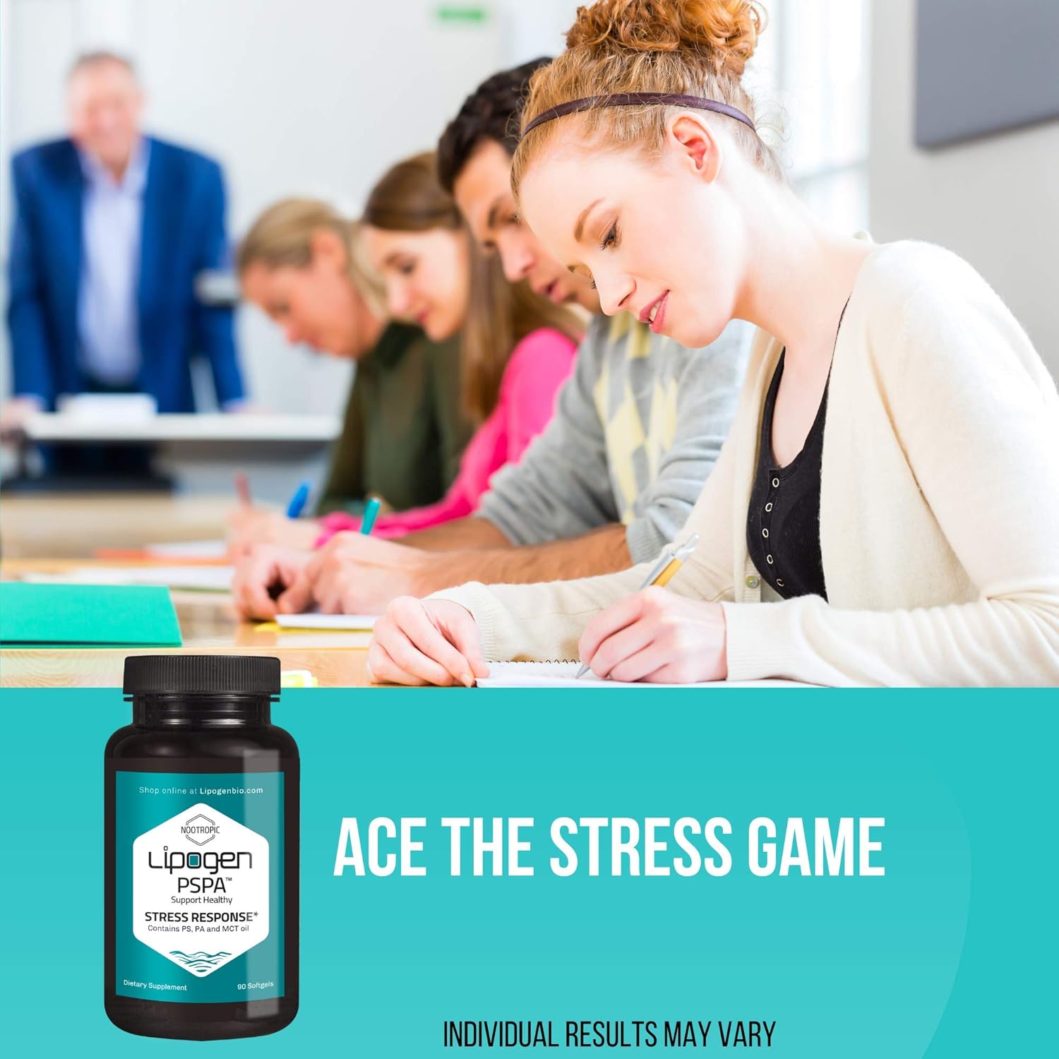 Natural Stress Relief Supplement with Lipogen PSPA - Supports Calmness, Relaxation, and Immune System - 90 Softgels, 30 Day Supply