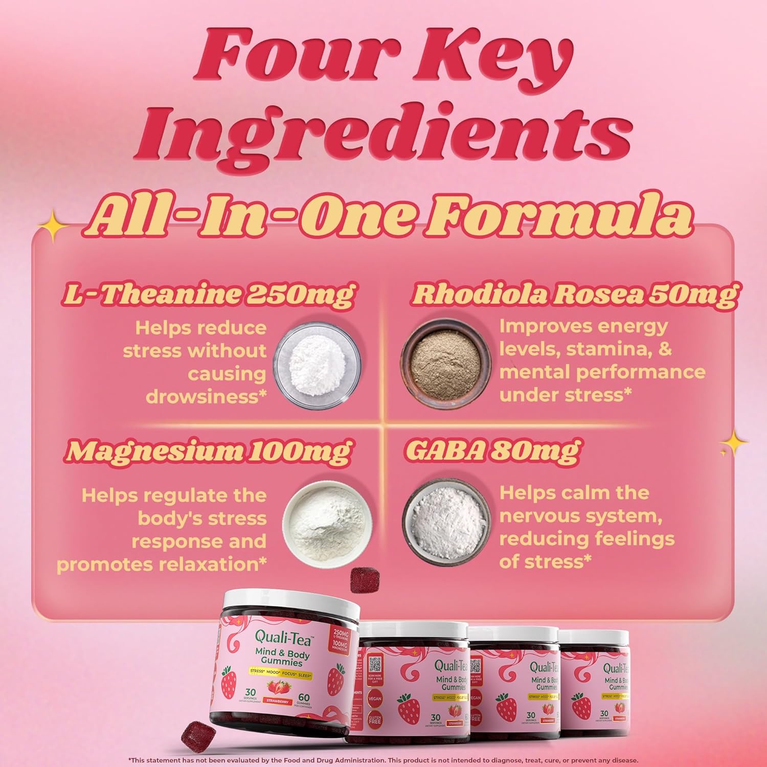 Natural Stress Relief Supplements for Women & Kids | Magnesium Gummies | L Theanine GABA with Rhodiola | Cortisol Supplements | Kava Kava Alternative