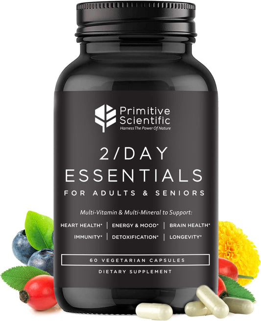 Natural Sugar-Free Whole Food Multivitamins for Adults & Seniors - 2X Daily with Vitamin A, C, D3 - 60 Capsules (30 Servings)