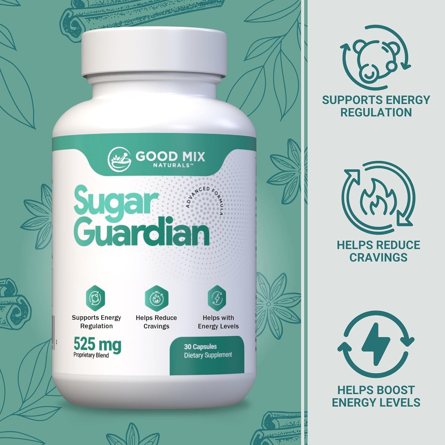 Natural Sugar Guardian Supplement with Herbal-Based Solution - Non-GMO - Made in the USA - 30 Powder Capsules - 1-Month Supply - Plant-Based Formula