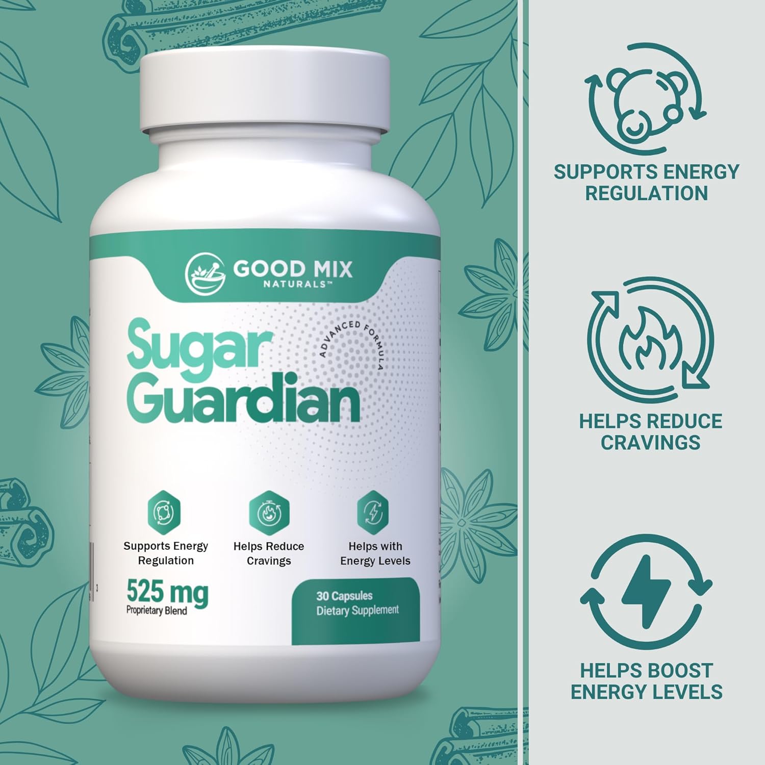 Natural Sugar Guardian Supplement with Herbal-Based Solution - Non-GMO - Made in the USA - 30 Powder Capsules - 1-Month Supply - Plant-Based Formula