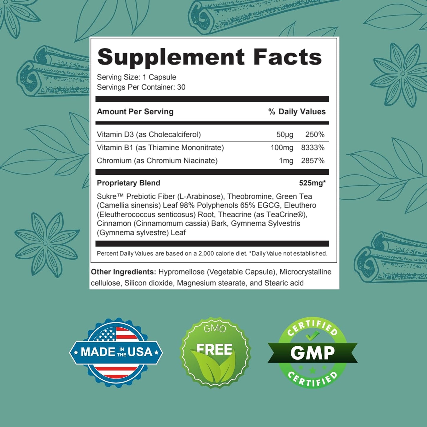 Natural Sugar Guardian Supplement with Herbal-Based Solution - Non-GMO - Made in the USA - 30 Powder Capsules - 1-Month Supply - Plant-Based Formula