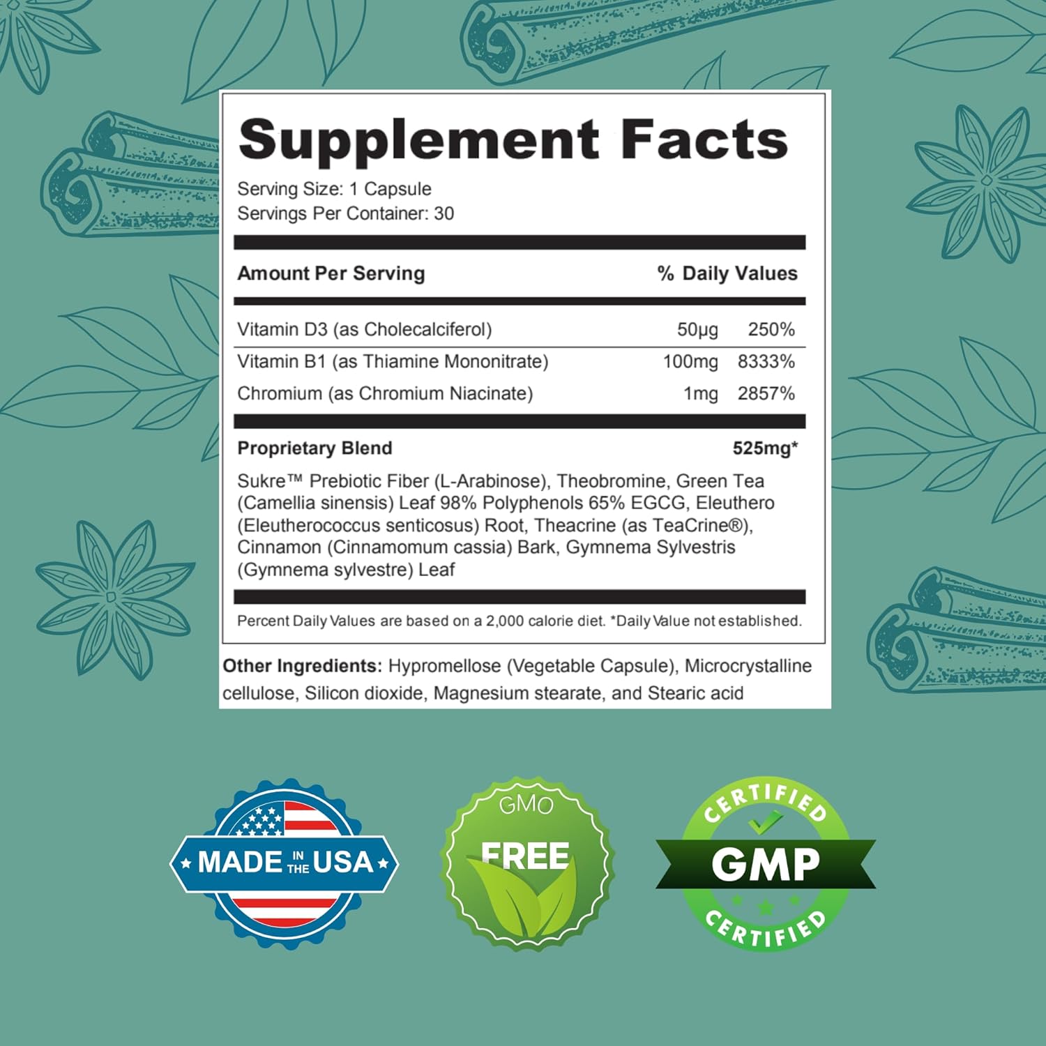 Natural Sugar Guardian Supplement with Herbal-Based Solution - Non-GMO - Made in the USA - 30 Powder Capsules - 1-Month Supply - Plant-Based Formula