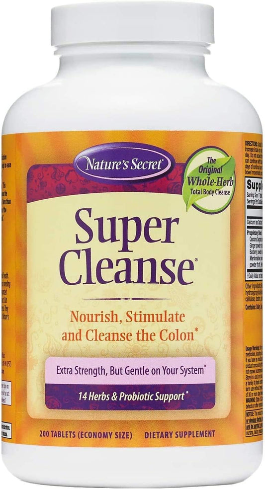 Natural Super Cleanse Supplement - 200 Tablets for Detox and Digestive Health