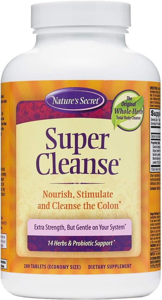 Natural Super Cleanse Tablets, 200 Count - Detox and Cleanse Supplement for Digestive Health