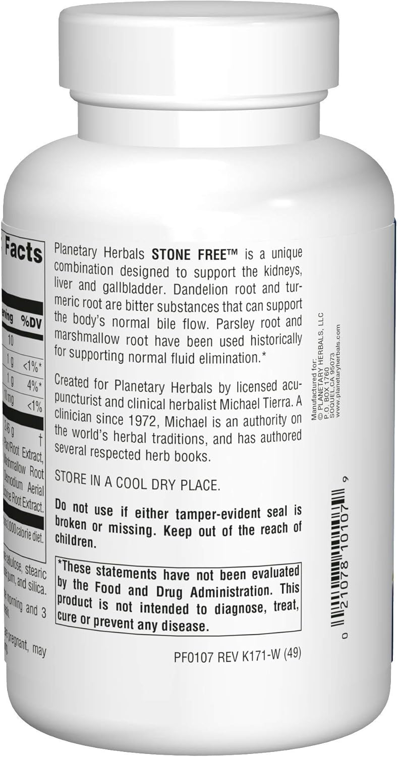 Natural Support for Kidney and Gallbladder Health - Planetary Herbals Stone Free 820mg Tablets, 180 Count