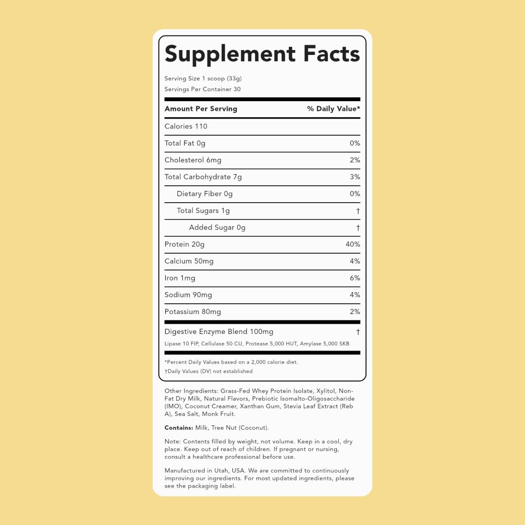 Natural Sweetened Vanilla Whey Protein Powder - 20g Protein, 30 Servings