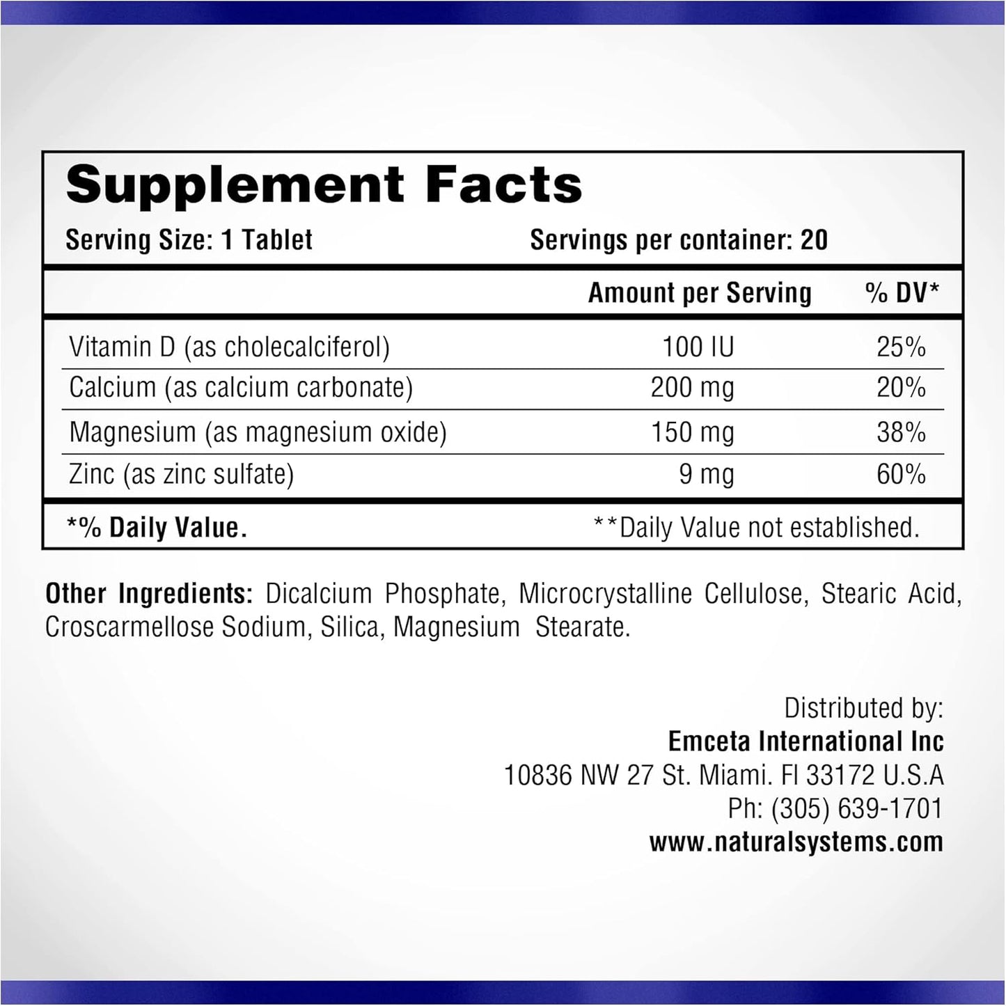 Natural Systems Naturasys Calcium Magnesium Zinc Vitamin D Supplement - 60 Tablets for Immune Support