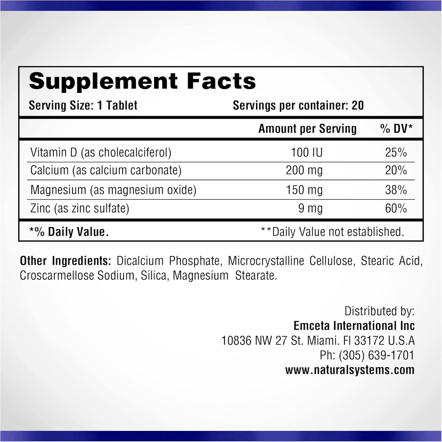 Natural Systems Naturasys Calcium Magnesium Zinc Vitamin D Supplement - 60 Tablets for Immune Support