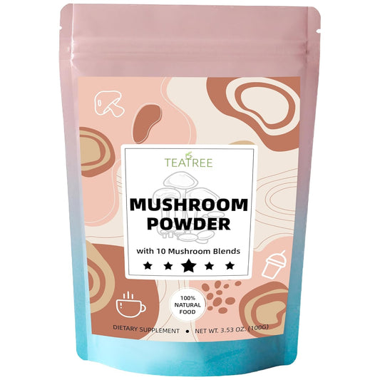 Natural Teatree Mushroom Supplement Powder for Coffee, Beverages & Smoothies - Focus, Energy & Immune Support - 3.53 oz