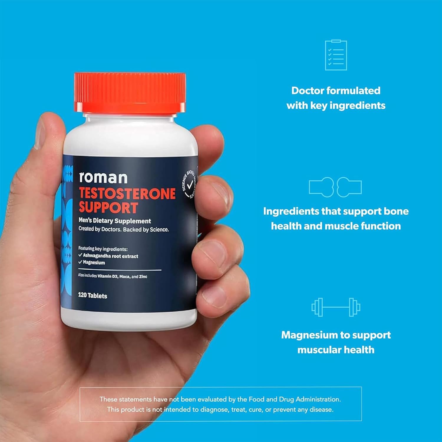 Natural Testosterone Boosting Supplement with Ashwagandha & Magnesium - 120 Tablets