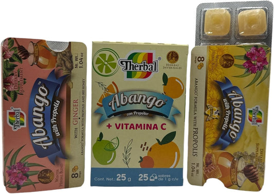 Natural Therbal Abango Tea with Propolis, Echinacea, and Vitamin C - 25 Tea Bags + 16 Cough Drops - Herbal Dietary Supplement