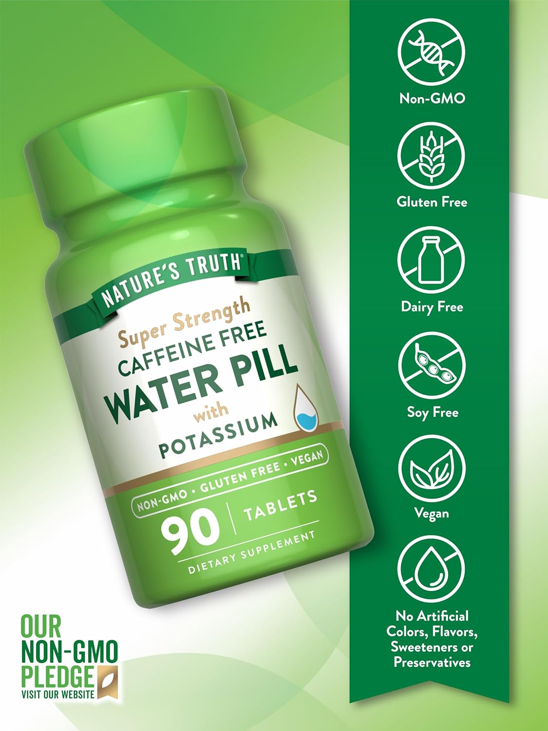 Natural Truth Super Strength Water Pill with Potassium - 90 Count, Caffeine-Free, Vegan, Non-GMO, Gluten-Free
