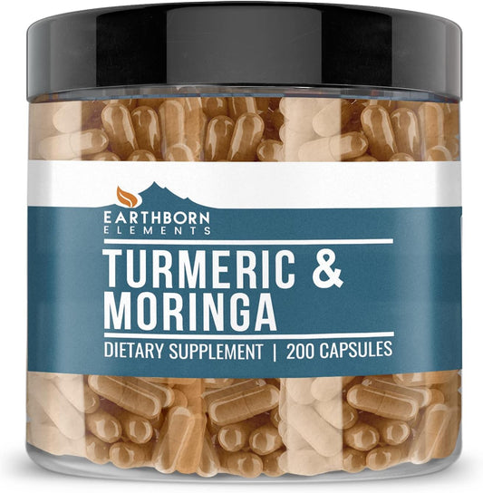 Natural Turmeric and Moringa Capsules - 200 Count, Additive-Free and Pure