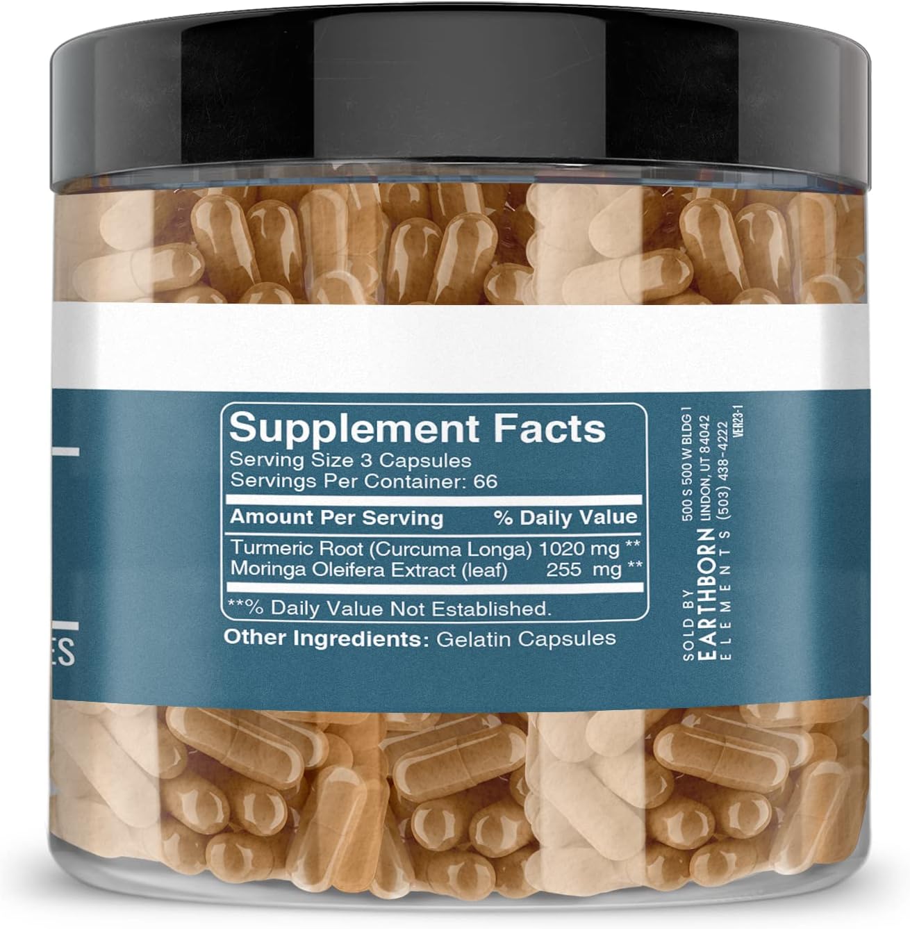 Natural Turmeric and Moringa Capsules - 200 Count, Additive-Free and Pure