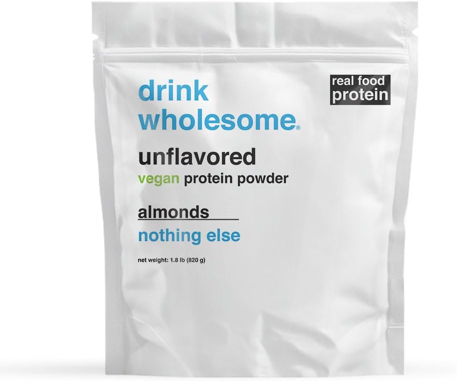 Natural Unflavored Almond Protein Powder for Sensitive Stomachs - Vegan, Gut Friendly, No Artificial Sweeteners - Low Sodium, Paleo, Safe for Kids & Seniors