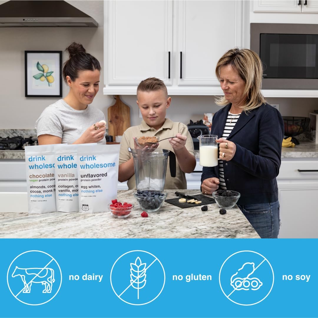 Natural Unflavored Almond Protein Powder for Sensitive Stomachs - Vegan, Gut Friendly, No Artificial Sweeteners - Low Sodium, Paleo, Safe for Kids & Seniors
