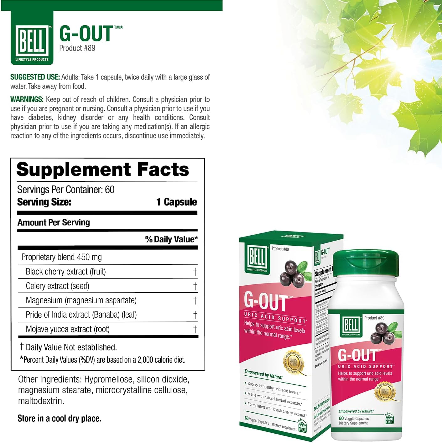 Natural Uric Acid Cleanse Capsules - Herbal Blend for Gout Relief - Maintain Healthy Uric Acid Levels - 60 Count