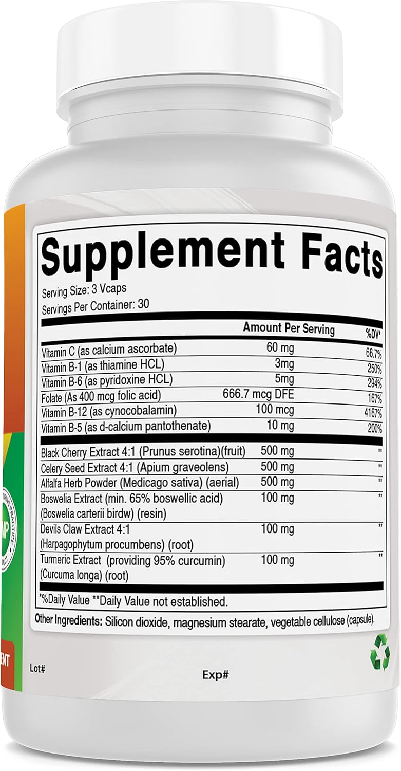 Natural Uric Acid Cleanse Vitamins for Men and Women - 270 Veggie Capsules (90 Capsules x 3 Packs)