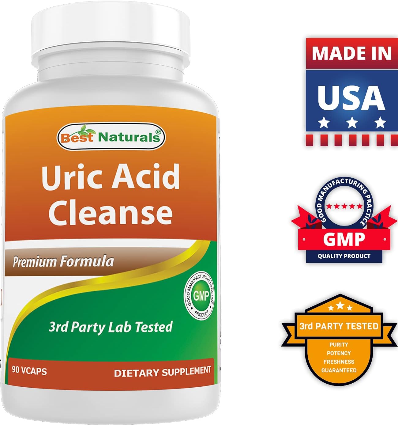 Natural Uric Acid Cleanse Vitamins for Men and Women - 270 Veggie Capsules (90 Capsules x 3 Packs)
