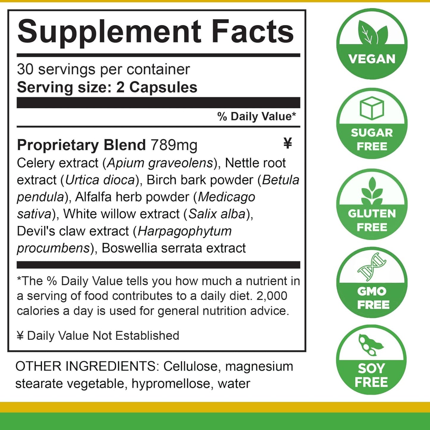 Natural Uric Acid Support Supplement for Joint Health - Herbal Cleanse for Men and Women - Non-GMO, Gluten-Free Vegan Capsules - 60 Count