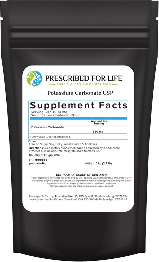 Natural USP Food Grade Potassium Carbonate Powder for Plants, Soap, Supplements - Pure Bulk Potassium Powder (1kg / 2.2lb)