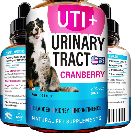 Natural UTI Treatment for Cats and Dogs - Kidney and Bladder Support - Cranberry Supplement for Pet's Urinary Health - Made in the USA - 2fl.oz