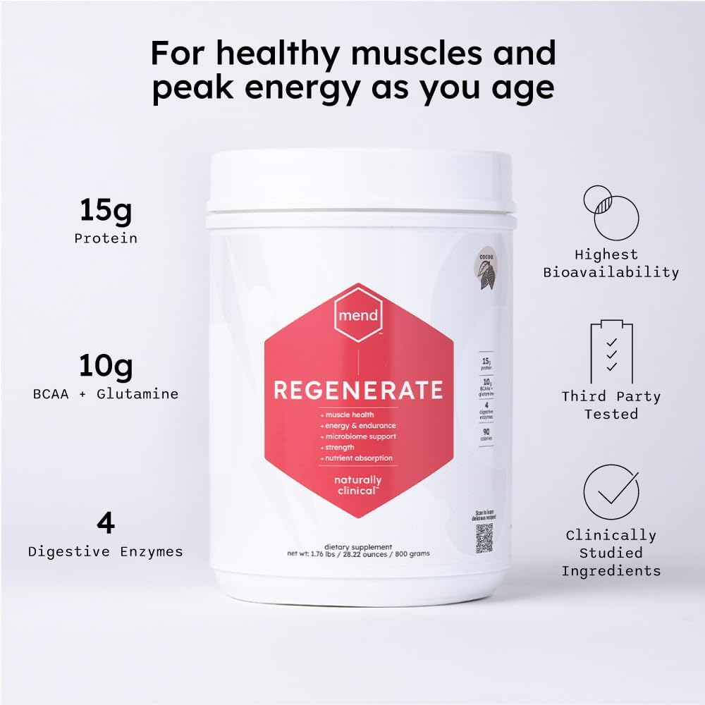 Natural Vanilla Protein Powder for Post Workout Recovery - MEND Regenerate Sports Nutrition Supplement, Immune Support, Gluten Free, Non-GMO - 20 Servings for Men and Women