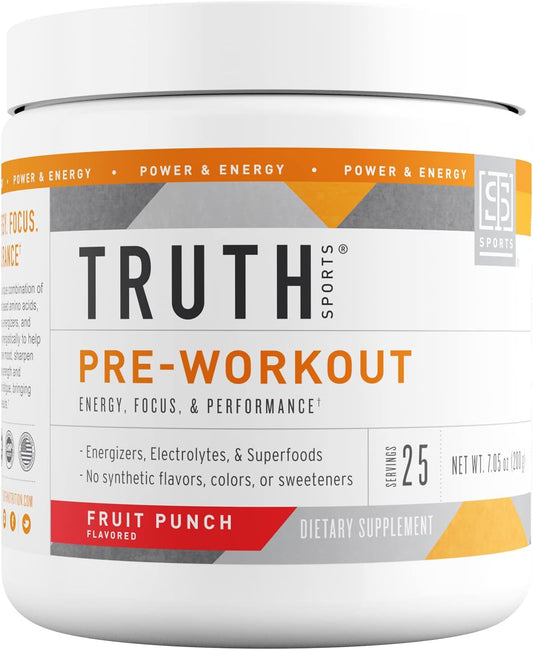Natural Vegan BCAA Pre Workout Powder for Men & Women - Keto Friendly Fruit Punch Energy Supplement, No Artificial Ingredients