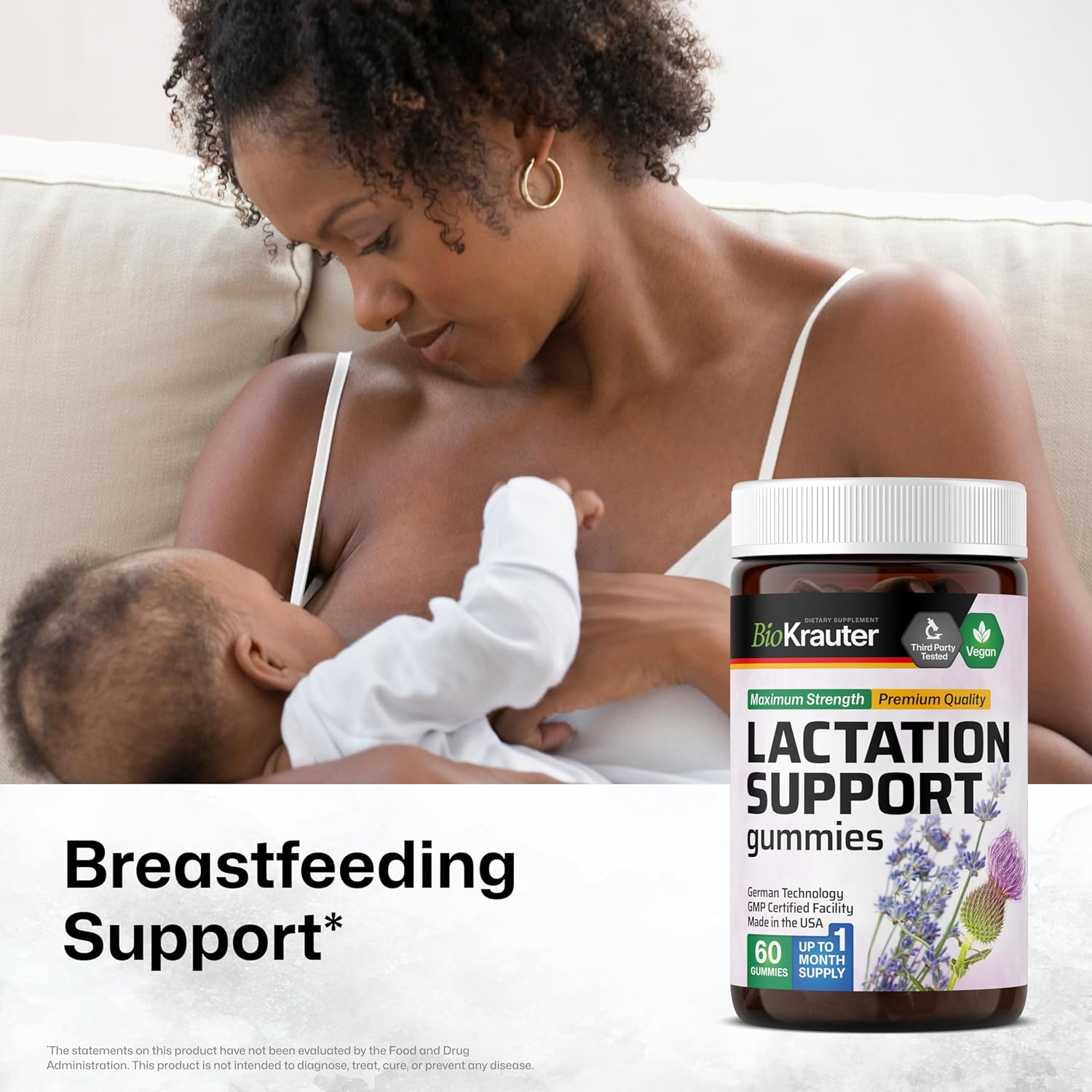 Natural Vegan Lactation Support Gummies - 60 Chews - Goats Rue, Fenugreek, Milk Thistle Extracts - Breastfeeding Supplement