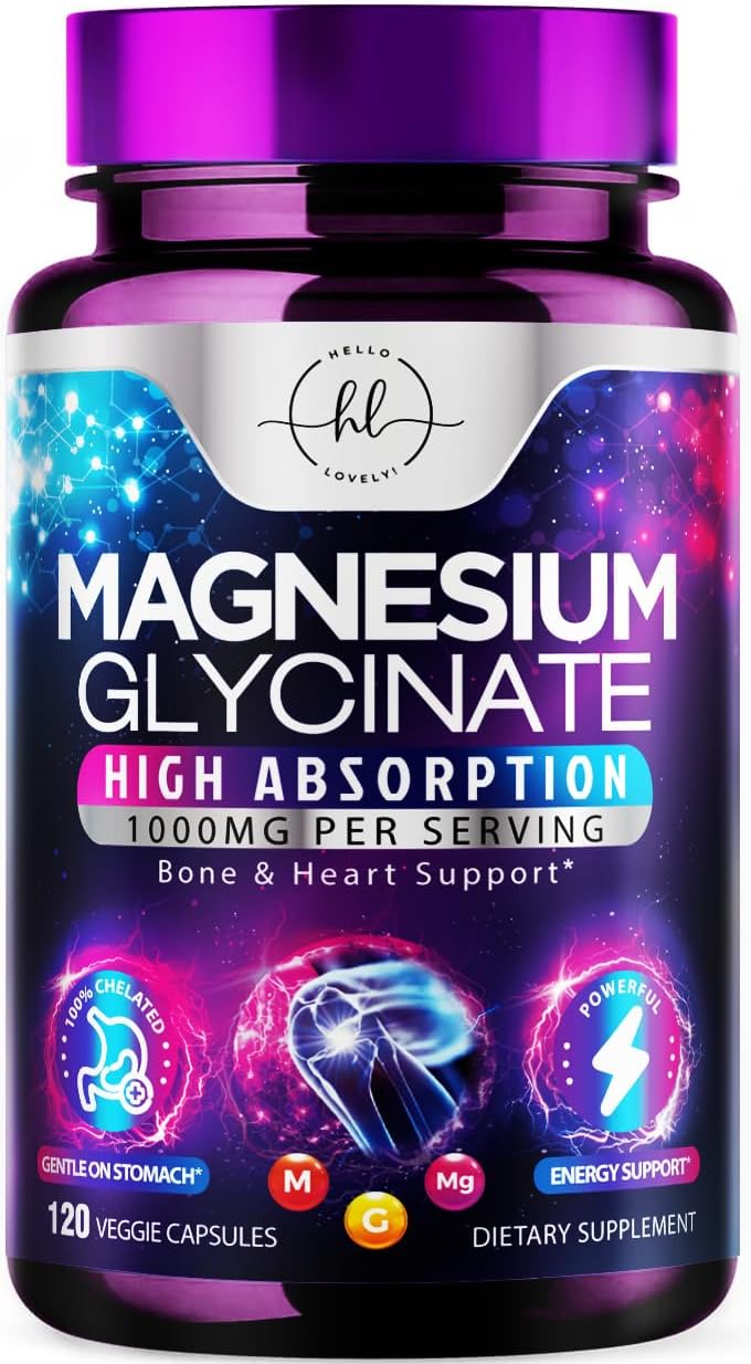 Natural Vegan Magnesium Glycinate Supplement - 140mg Magnesium for Muscle, Nerve, Bone & Heart Health - High Absorption Chelated Formula - 120 Capsules for Women & Men