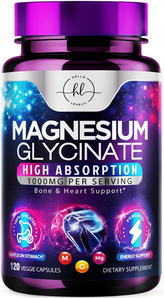 Natural Vegan Magnesium Glycinate Supplement - 140mg Magnesium for Muscle, Nerve, Bone & Heart Health - High Absorption Chelated Formula - 120 Capsules for Women & Men