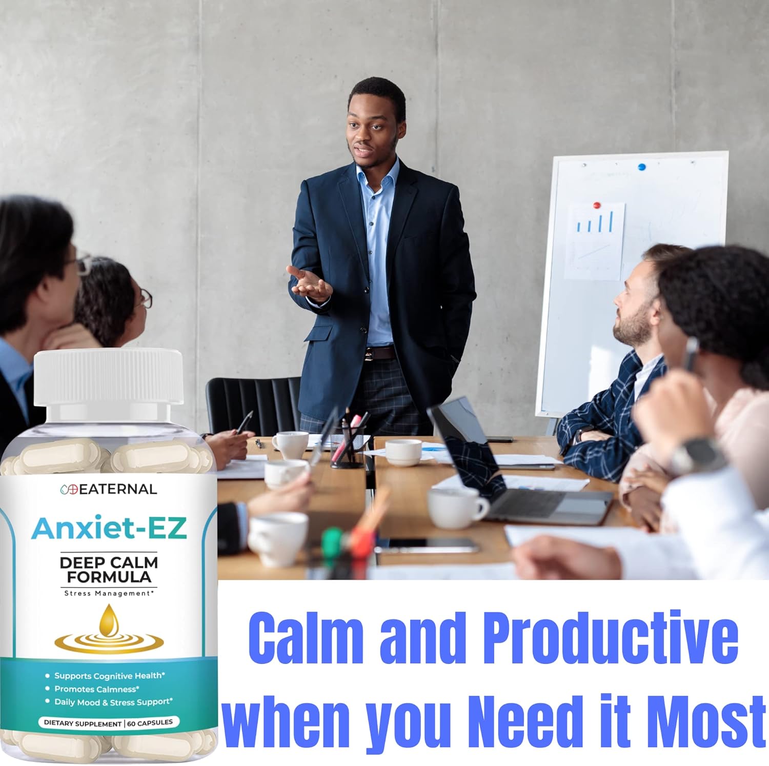 Natural Vegan Mood Support Supplement with Ashwagandha, Rhodiola, and Vitamin B | Stress & Calmness Aid with Lemon Balm, L-Theanine, Chamomile | 60ct