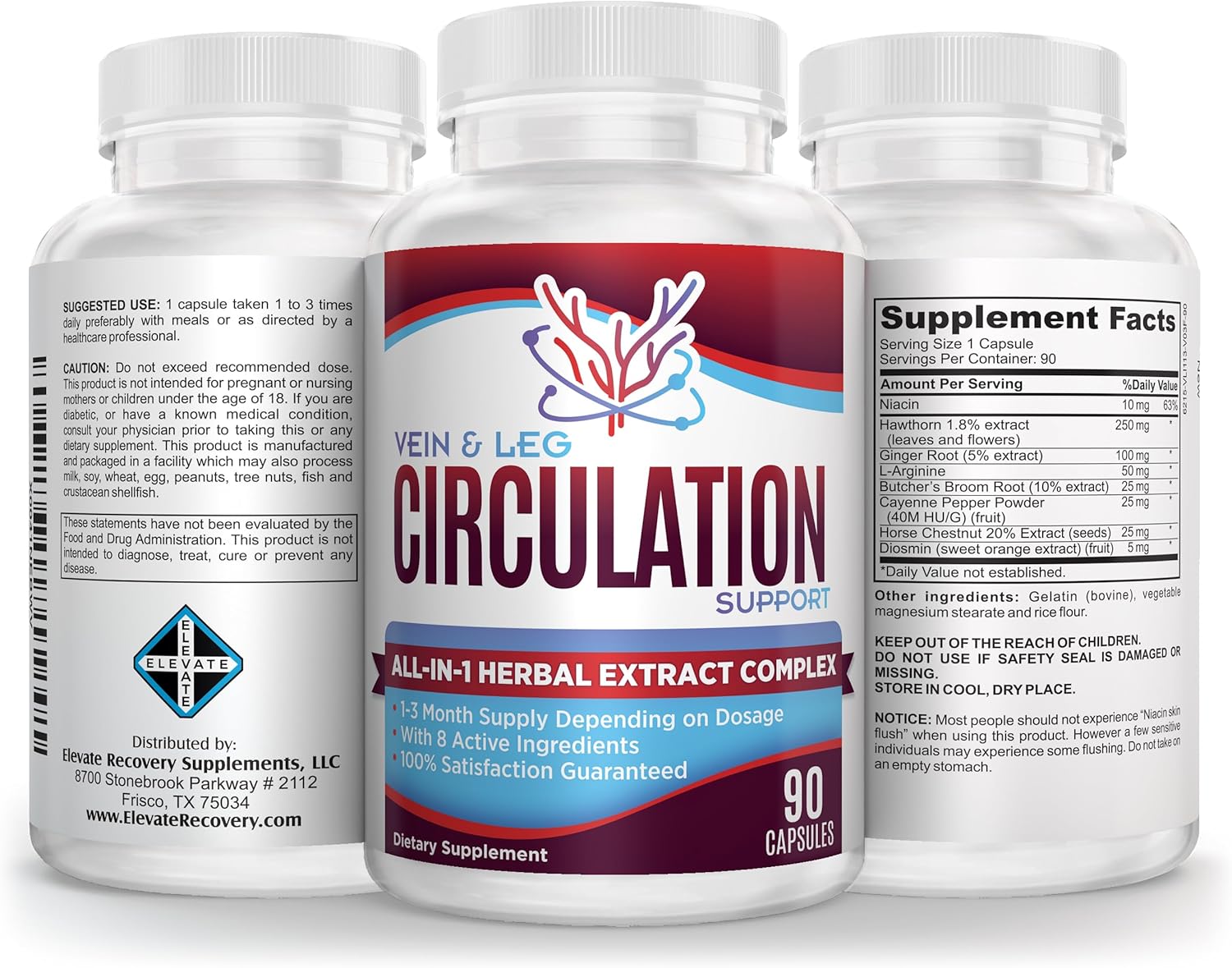 Natural Vein & Leg Circulation Support Supplement with 8 Active Ingredients - Boost Blood Circulation - Vein Health Formula - 90 Capsules