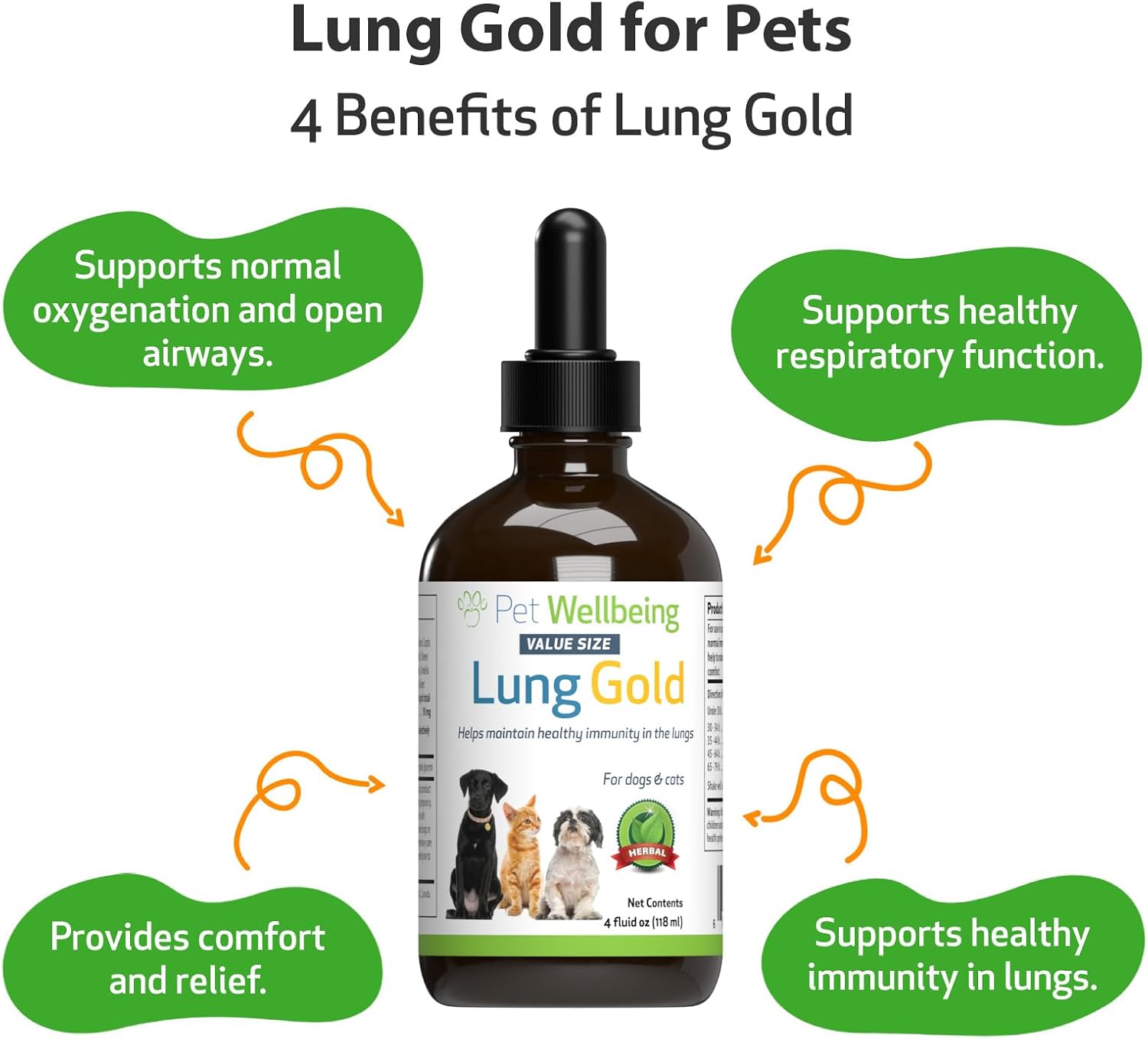 Natural Vet-Formulated Lung & Respiratory Support for Dogs & Cats - Herbal Supplement for Easy Breathing and Open Airways - 4 oz (18 ml)