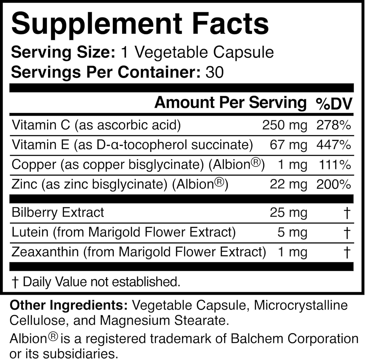 Natural Vision Support Supplement - Non-GMO, Vegan, Gluten-Free - Visigard