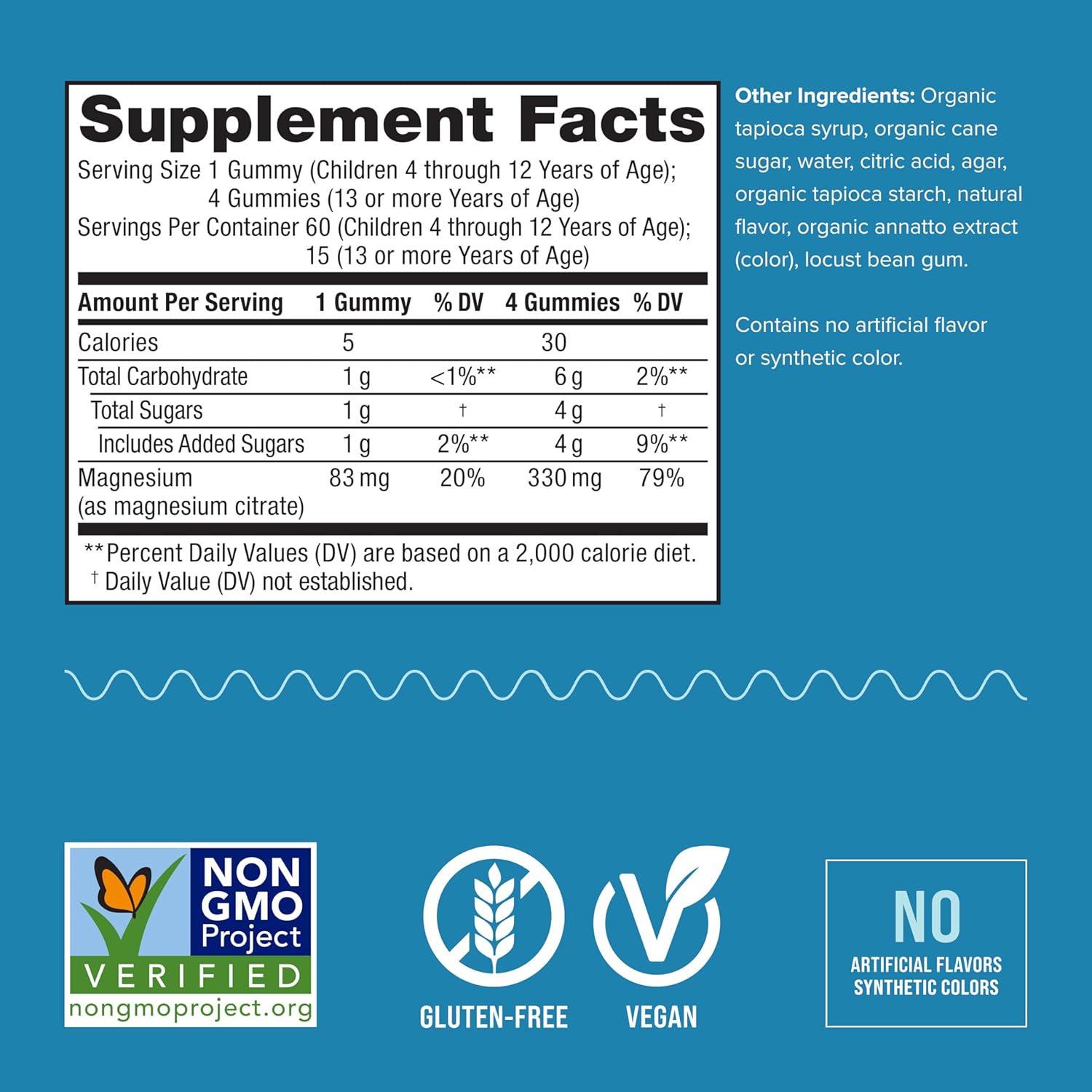 Natural Vitality CALM Kids Magnesium Gummies - Supports Healthy Development, Balanced Mood - 60 Sweet Citrus Flavored Gummies, Gluten Free, Vegan