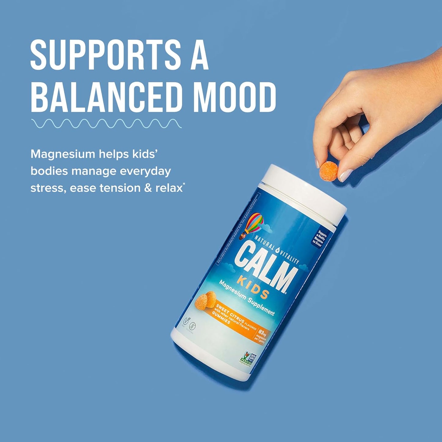 Natural Vitality CALM Kids Magnesium Gummies - Supports Healthy Development, Balanced Mood - 60 Sweet Citrus Flavored Gummies, Gluten Free, Vegan