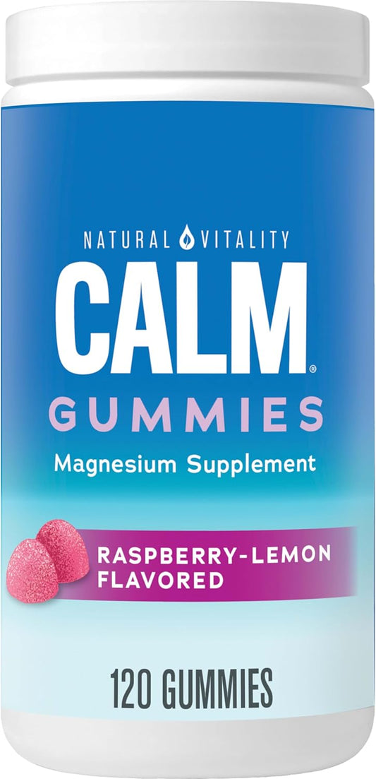 Natural Vitality CALM Magnesium Citrate Gummies - Stress Relief Support, Gluten Free, Vegan, Raspberry Lemon Flavor - 120 Gummies
