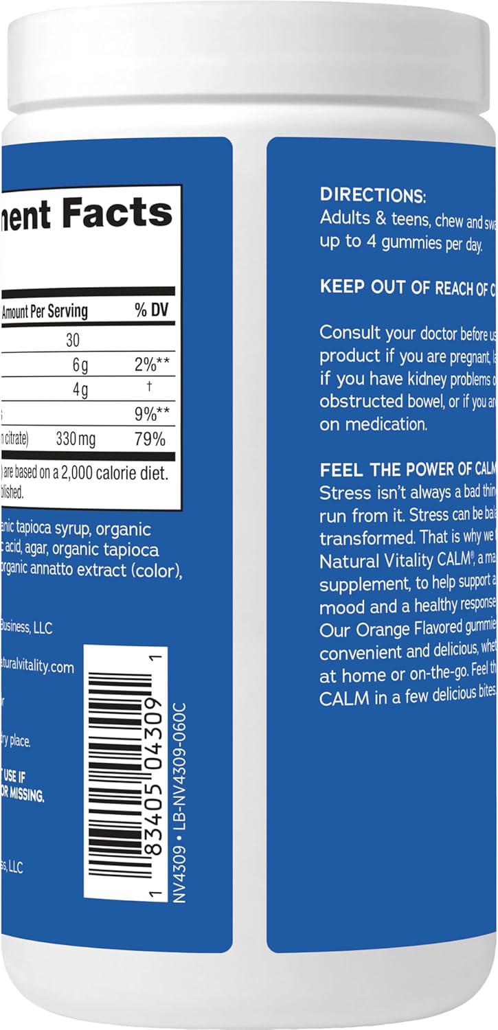 Natural Vitality CALM Stress Relief Gummies with Magnesium - 60 Count Vegan Gluten Free Orange Flavored Supplement for Healthy Stress Response