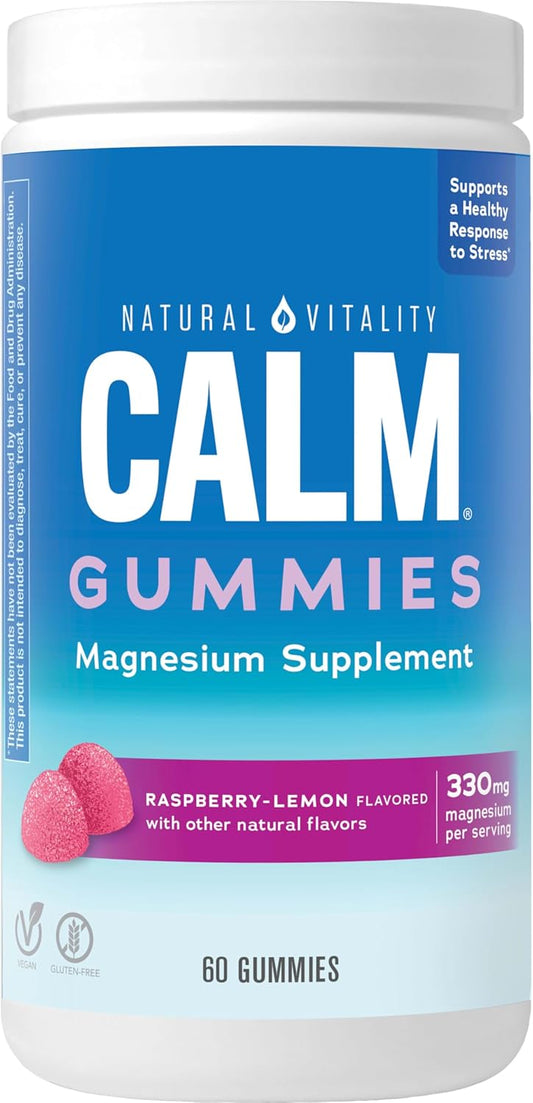 Natural Vitality CALM Stress Relief Gummies with Magnesium Citrate - Raspberry Lemon Flavored, 60 Gummies, Gluten Free, Vegan Formula
