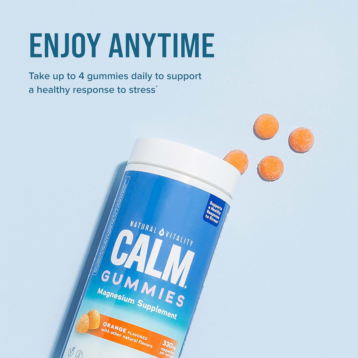 Natural Vitality CALM Stress Relief Gummies with Magnesium - 60 Count Vegan Gluten Free Orange Flavored Supplement for Healthy Stress Response