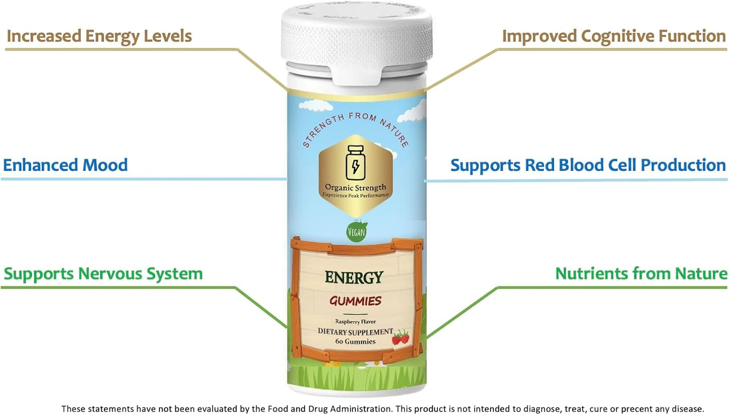 Natural Vitality Organic Strength Vegan Energy Gummies with Vitamin B12 - 60 Count