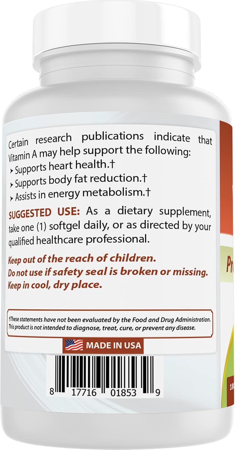 Natural Vitamin A 25000 IU Softgels for Vision & Immune System Support - 3 Pack of 180 Count Non-GMO Formula for Healthy Growth & Reproduction
