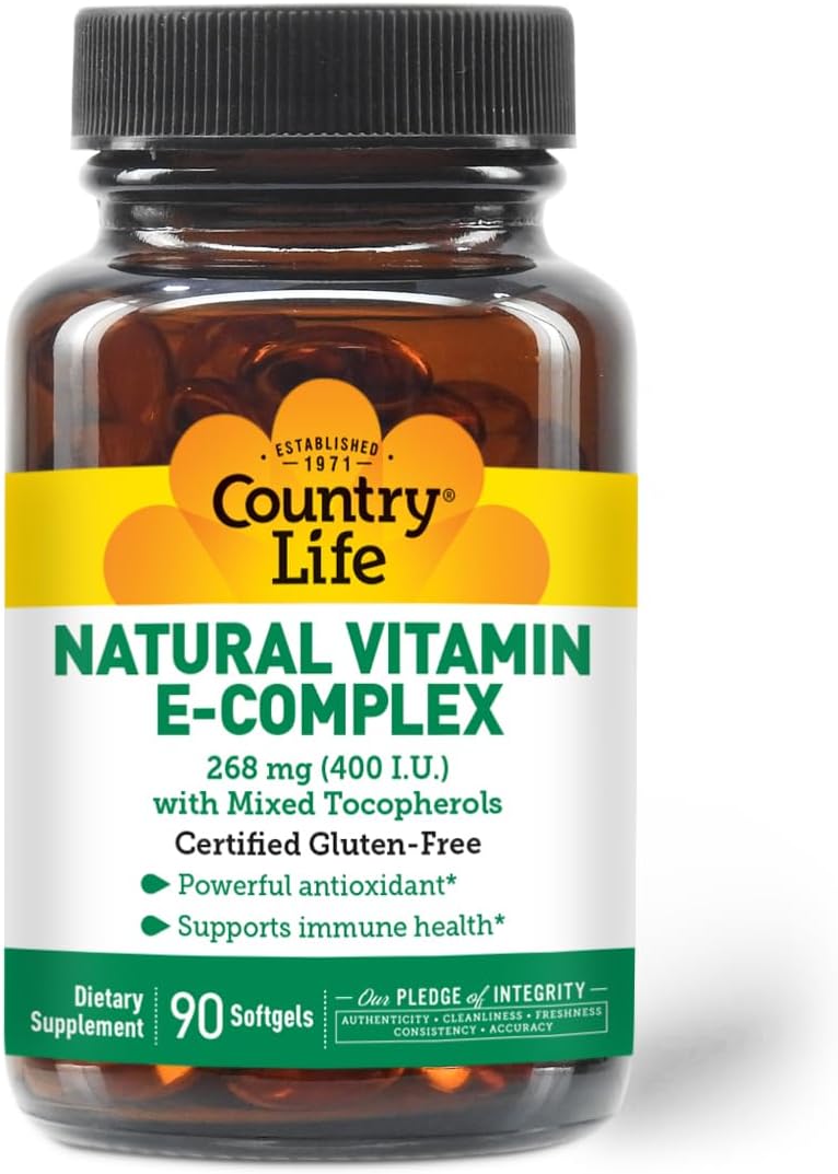 Natural Vitamin E-Complex Softgels: 400 IU for Immune Health & Skin - Antioxidant Supplement with Four Tocopherols - 90 Count