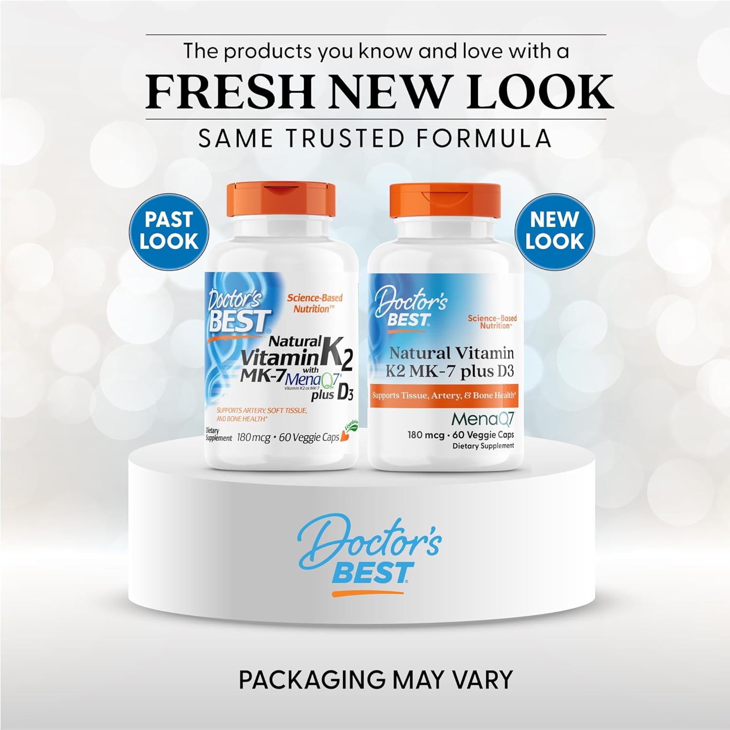 Natural Vitamin K2 MK-7 Plus D3 for Tissue, Artery, & Bone Health - Non-GMO, Gluten Free, Vegetarian Caps - 60 Count