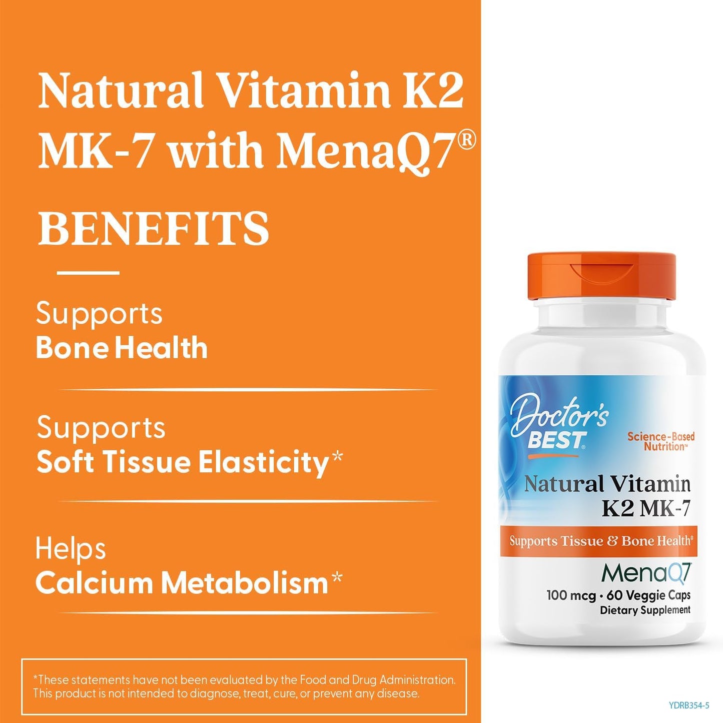 Natural Vitamin K2 Mk-7 with MenaQ7, 100mcg Supplement for Bone Health - 60 Veggie Capsules