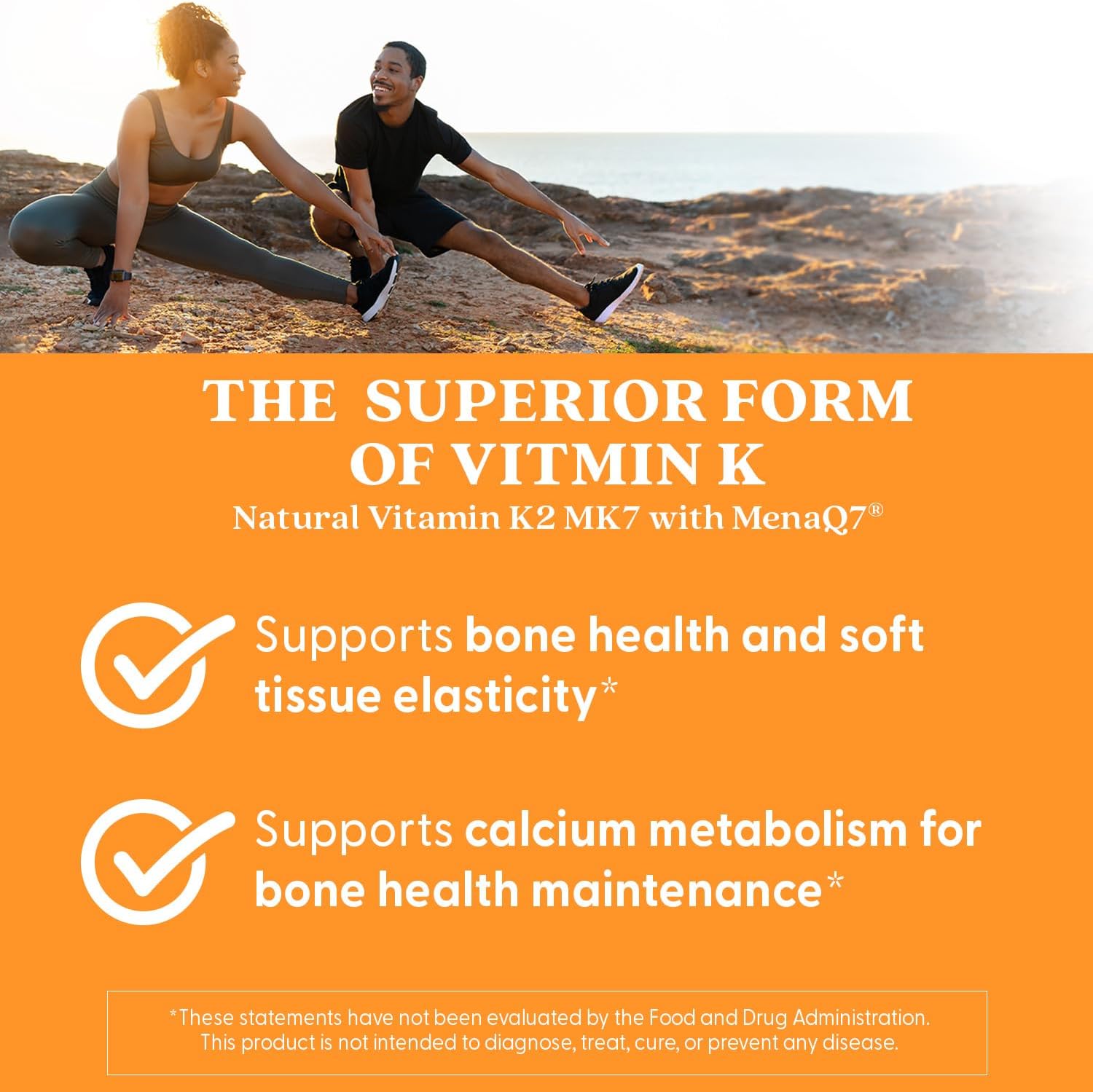 Natural Vitamin K2 Mk-7 with MenaQ7, 100mcg Supplement for Bone Health - 60 Veggie Capsules