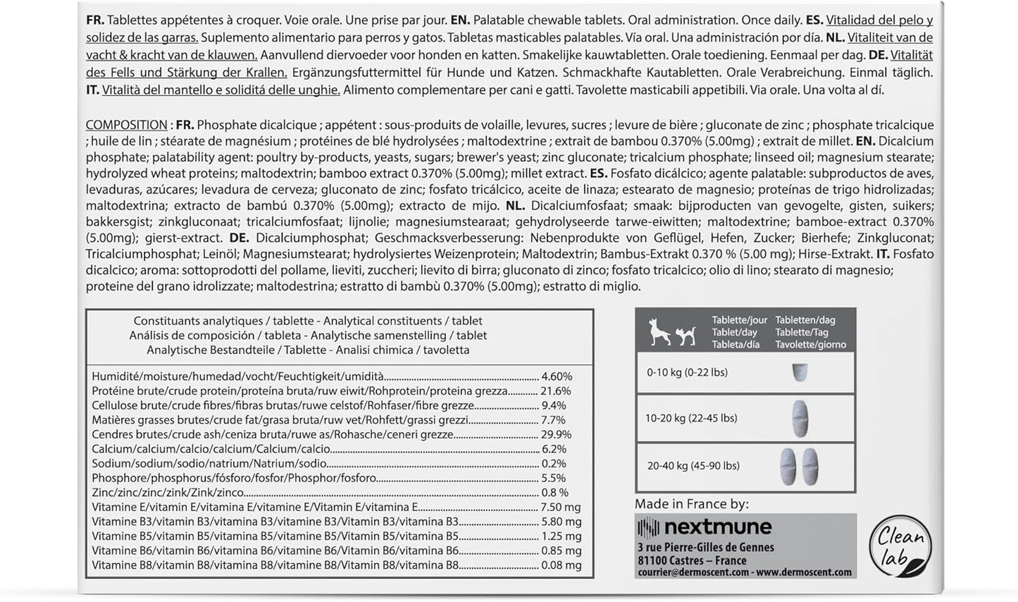 Natural Vitamin Supplement for Pet Skin & Coat Health - Dermoscent Keravita® Tablets for Dogs & Cats - Promotes Healthy Hair & Claws - 30 Count